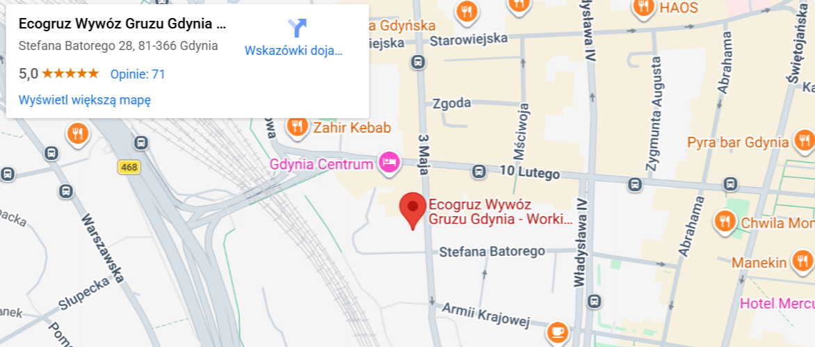 Mapa lokalizacji Ecogruz – wywóz gruzu w Gdyni Pogórze, kontenery i worki Big Bag